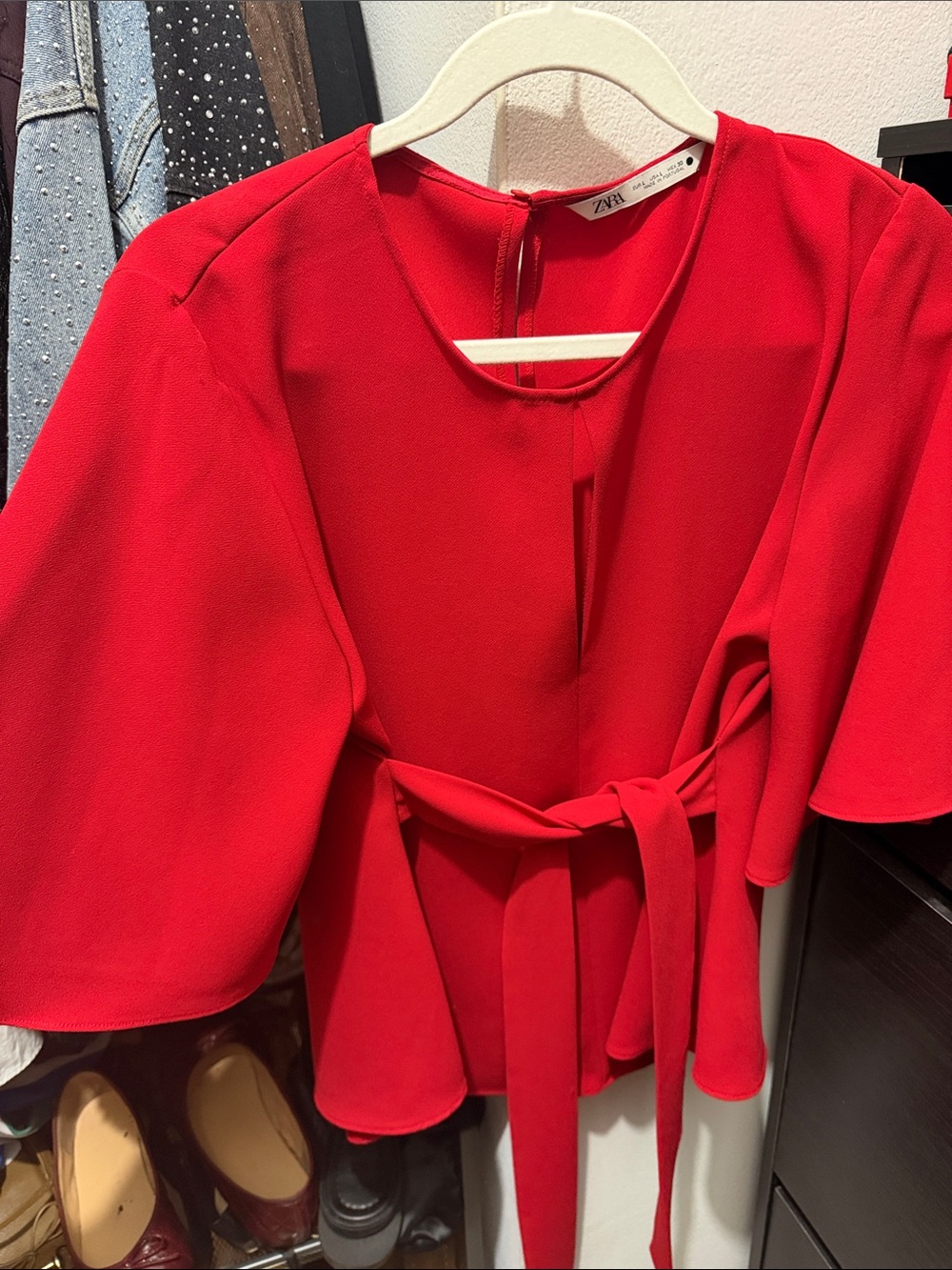 ZARA Red Tie-Front Peplum Blouse